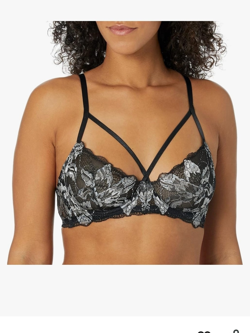 Cosabella Black Lace Bralette with Silver Floral Accents